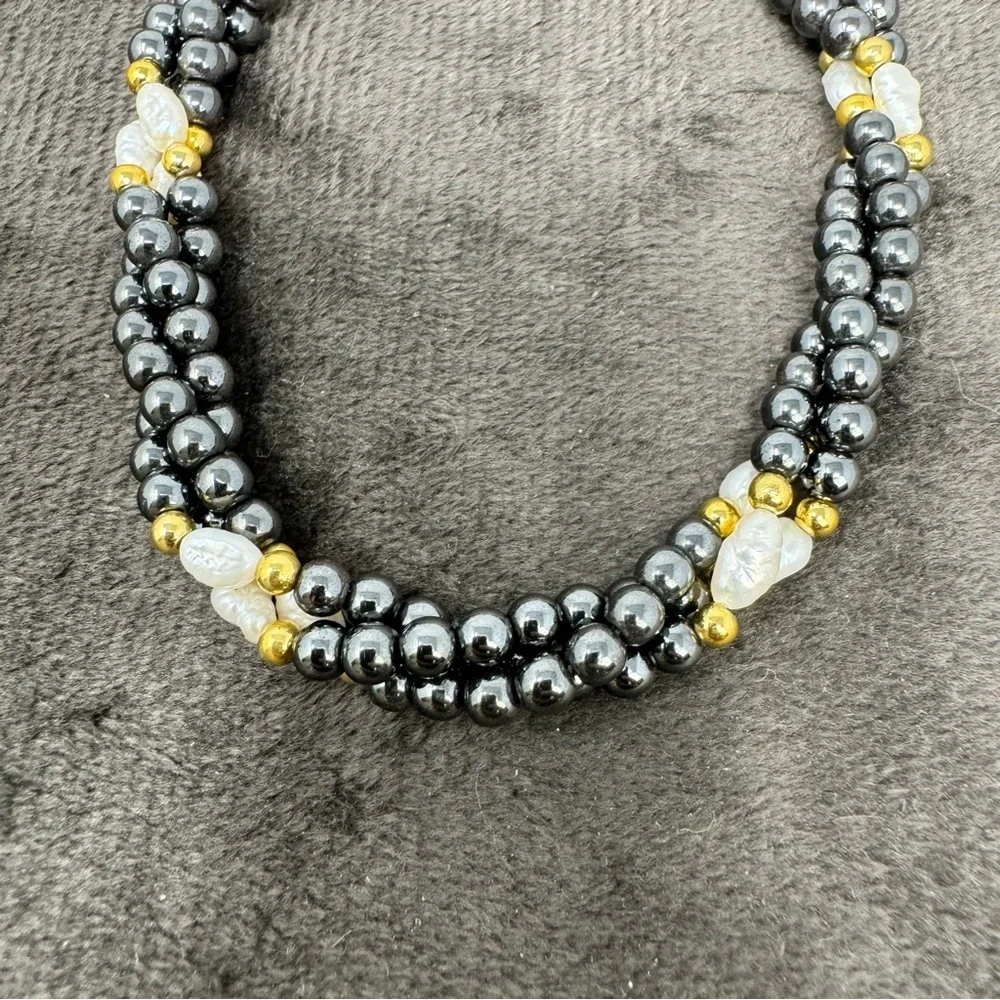 Vintage Grey and White Pearls, Triple Twisted Strand Pearl Bracelet